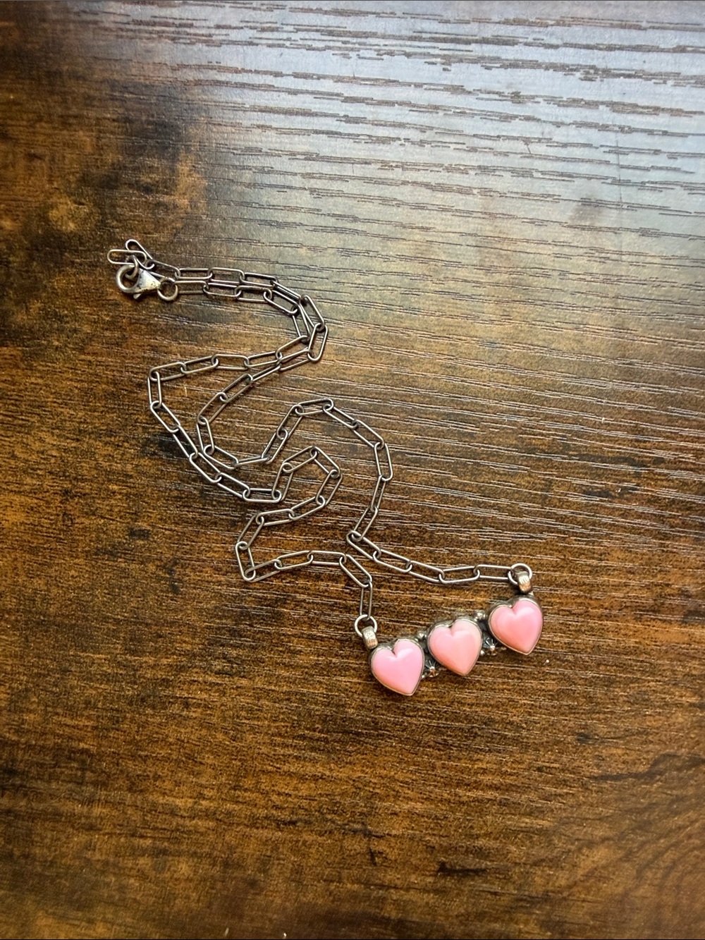 Sterling Silver Chain Necklace with Pink coral Heart Charms - Women Jewelry